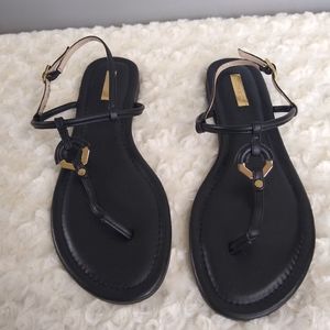 Louise et Cie black & gold flat sandals